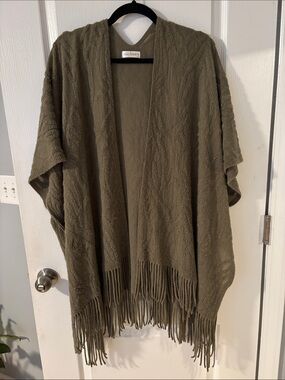 Sole Society Olive Cable-Knit Fringe Poncho Wrap
